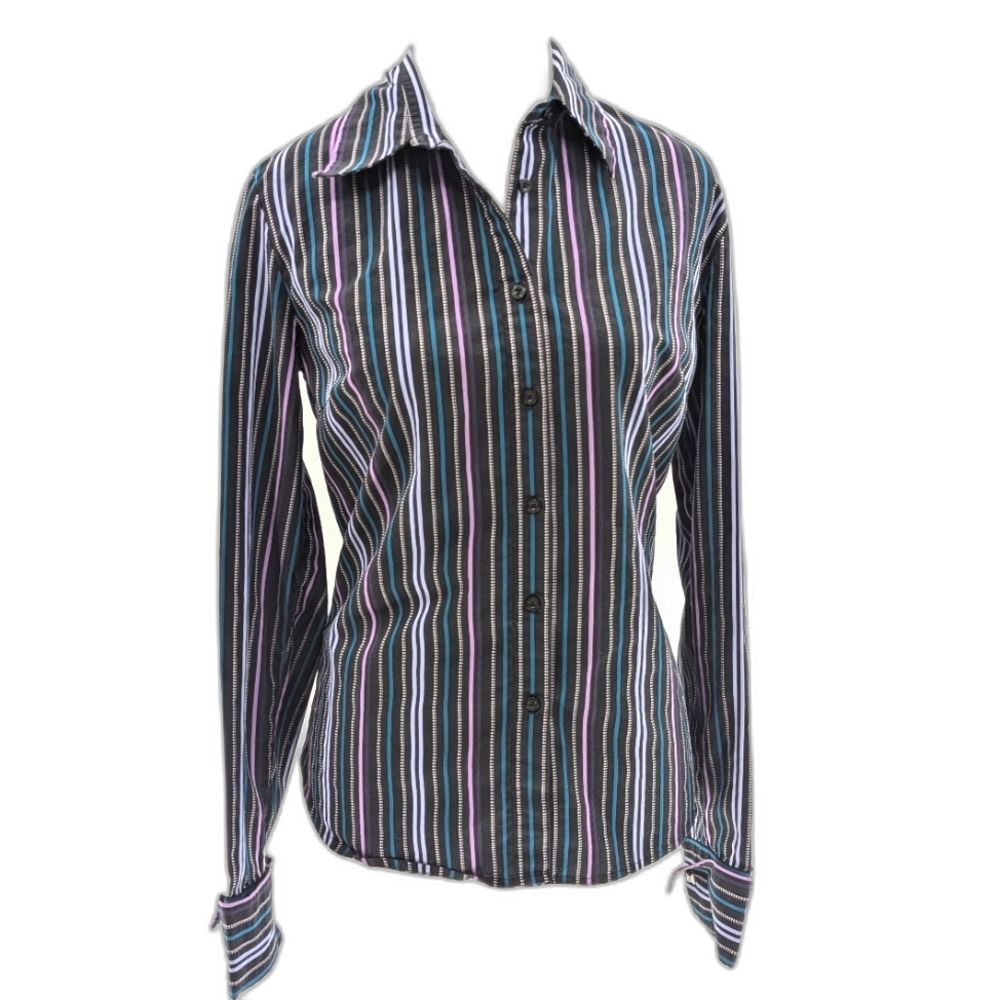 Express Vintage Y2K Multi Black Striped Button Down Long Sleeve Blouse Size 12